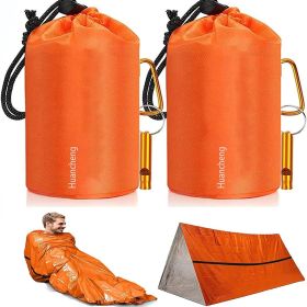 Emergency Sleeping Bag Tube Tent; Survival, Waterproof, Tear-Resistant With Bivvy Sack & Emergency Whistle (2-pk)